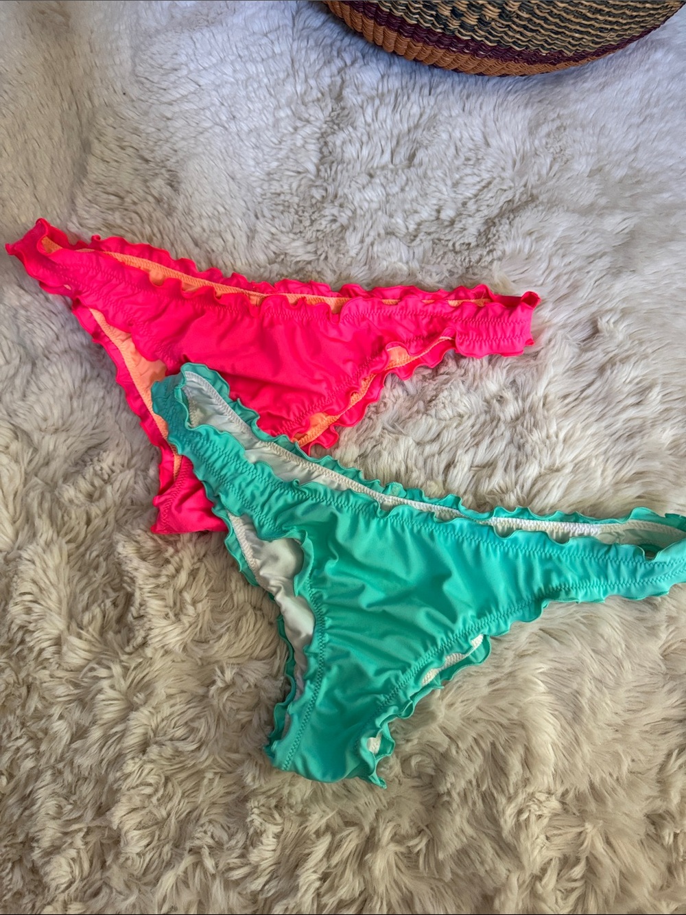 Ruffled Bikini Bottoms - Neon Pink & Aqua 2pack bundle
